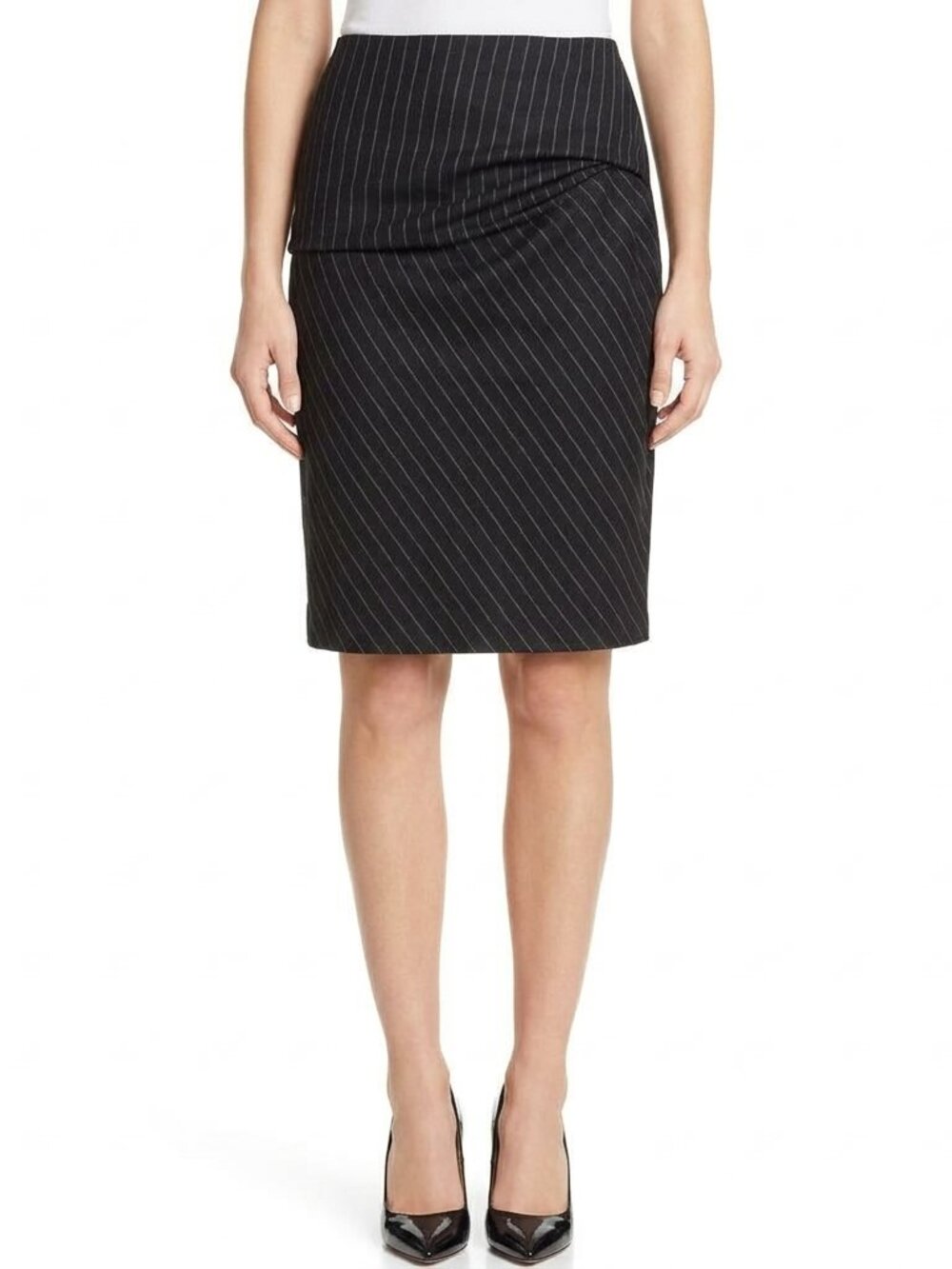 Max Mara Striped Wool Blend Ruched Front Pencil Skirt- Sz. 42/8